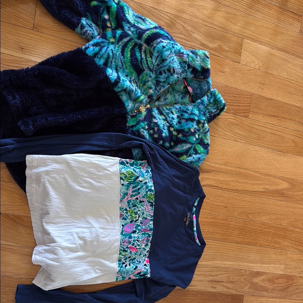 Lily Pulitzer fluffy pullover and thin shirt